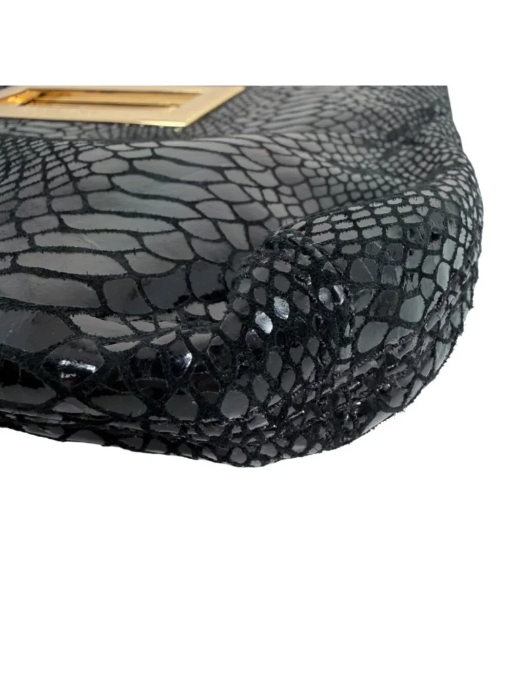MICHAEL KORS - Berkeley Clutch Bag Black Snakeskin Pattern Patent Leather Gold